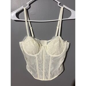 Fourteen Twelve Lace Corset Top Ivory White Mesh Bustier Underwire Size Medium